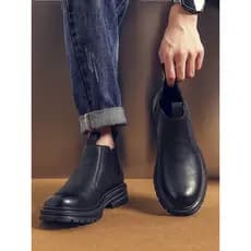 Pica-pau botas masculinas de couro genuíno com sola macia Chelsea botas masculinas All-Match Martin botas de algodão esc