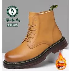 Woodpecker Martin botas masculinas na moda All-Match carne tendão sola ruibarbo botas de lã algodão botas masculinas cur