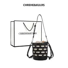 CHREHE & KULRS Bolsa balde de tecido feminina 2026 verão novo estilo bolsa mensageiro de ombro de grande capacidade