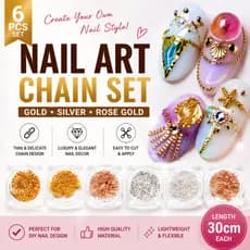 6 Pçs Conjunto De Corrente Da Arte Do Prego Ouro Prata Rosa DIY Acessórios De Decoração Luxo Design Suprimentos