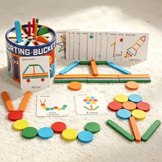 Jogo De Classificação De Cores De Formato De Madeira Para Crianças-Brinquedo Educacional Montessori STEM , Blocos De Con