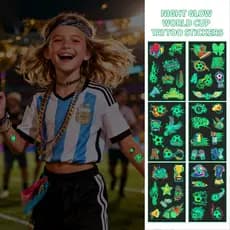 [Glow] Tatuagem Copa do Mundo 2026 Futebol Adesivo Luminoso Brilha no Escuro Torcedor Festa Kit Variado Bolas Troféu