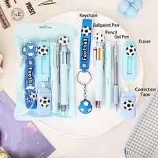 Conjunto De Papelaria De Futebol-Presente De Material Escolar Para Estudantes Com Caneta Multicolorida , Chaveiro E Fita