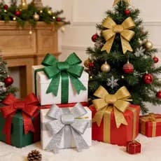 Conjunto De Fita Com Laço E Glitter , 8 Peças , Decoração De Embrulho De Presente De Árvore De Natal Enfeites De Festa (