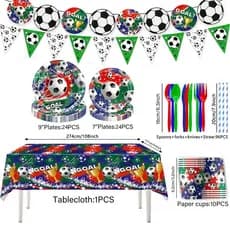 Conjunto de festa temática de futebol-decoração de aniversário-prato de jantar, copo, toalha de mesa