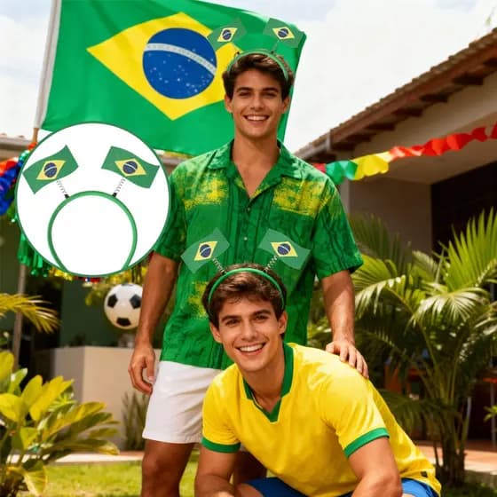 Tiara Mola Copa do Mundo 2026 Bandeira Brasil Arquinho Cabeça Balançante Torcedor para Festa Estádio Vários Países