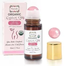Óleo de Rícino Orgânico com Roll-On de Quartzo Rosa para o Corpo, Frasco Grande de 50ml, Roll-On de Cristal para Hidrata