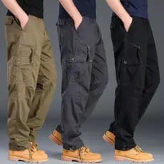 Macacão masculino primavera outono puro algodão calças esportivas em linha reta solta tamanho grande Street Wear calças