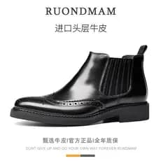 R RUONDMAM Chelsea Botas masculinas de negócios, roupa Formal, couro genuíno, bico redondo, botas curtas britânicas, sap