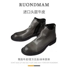 R roondmam outono inverno novo estilo mais veludo Chelsea botas curtas masculinas de couro genuíno dedo do pé redondo Al