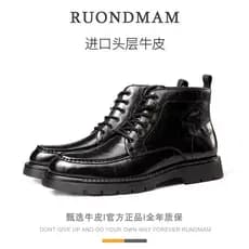 R R rrondmam2026 novo estilo de couro genuíno Martin botas masculinas inverno de sola grossa preto botas de negócios de