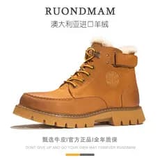 R roondmam botas de neve masculinas pele de carneiro integrada de sola grossa couro genuíno Martin botas masculinas lã q