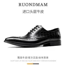 R RUONDMAM Brock Sapatos De Couro Esculpido Homens Couro Genuíno Dedo Apontado Padrão De Crocodilo Sapatos Masculinos Ne