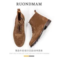 R roondmam outono inverno novo estilo Chelsea botas masculinas de camurça de couro genuíno botas curtas casuais de sola