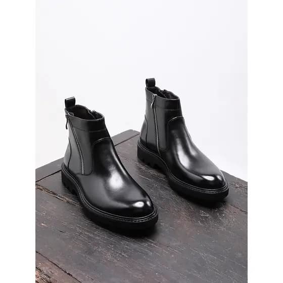 R RUONDMAM Shichelsea Botas Inverno Forro de Lã Zíper Botas Curtas Masculinas De Couro Genuíno Quente Britânico Negócios