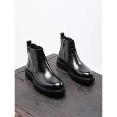 R RUONDMAM Shichelsea Botas Inverno Forro de Lã Zíper Botas Curtas Masculinas De Couro Genuíno Quente Britânico Negócios