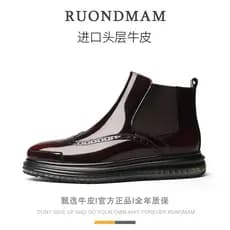 R RUONDMAM Sapatos de couro casuais masculinos de cano alto outono inverno forro de lã couro genuíno britânico negócios