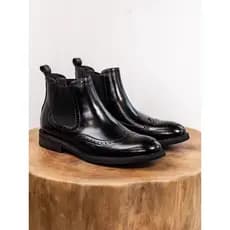 R RUONDMAM Homens Chelsea Botas Couro Genuíno Esculpido Negócios Retro Casual Botas Curtas de Sola Grossa Botas Martin d