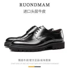 R RUONDMAM Novo Estilo Masculino Sapatos de Couro Formal Brock Couro Genuíno Esculpido à Mão de Sola Grossa Sapatos de C