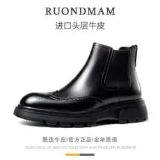 R R rrondmam forro de lã de inverno couro genuíno Chelsea botas masculinas britânicas Martin botas de sola grossa botas