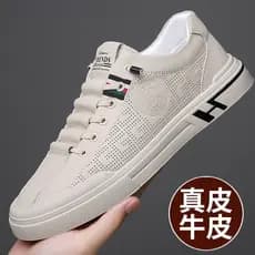 Sapatos de couro masculino 2026 novo estilo tênis casuais couro genuíno sapatos brancos primavera outono respirável sapa