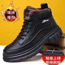 Sapatos de algodão masculino couro genuíno sapatos de alta qualidade inverno velo-velo quente de sola grossa Martin bota