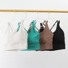Novo estilo alça fina linda volta roupa interior esportiva feminina à prova de choque correndo colete copo integrado rou