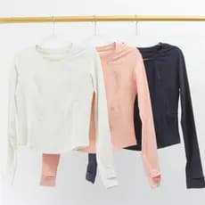Novo outono roupas de Yoga de manga comprida topos cintura curvada bainha magro esportes camiseta feminina correndo Fitn