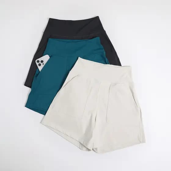 Shorts de Yoga feminino cintura alta Hip Lift com bolsos Pilates Fitness correndo de secagem rápida Anti-exposição espor
