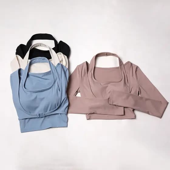 Correndo roupas esportivas femininas outono de manga comprida sutiã-livre Yoga wear falso de duas peças mais magro olhar