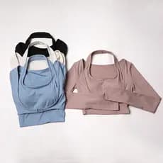 Correndo roupas esportivas femininas outono de manga comprida sutiã-livre Yoga wear falso de duas peças mais magro olhar