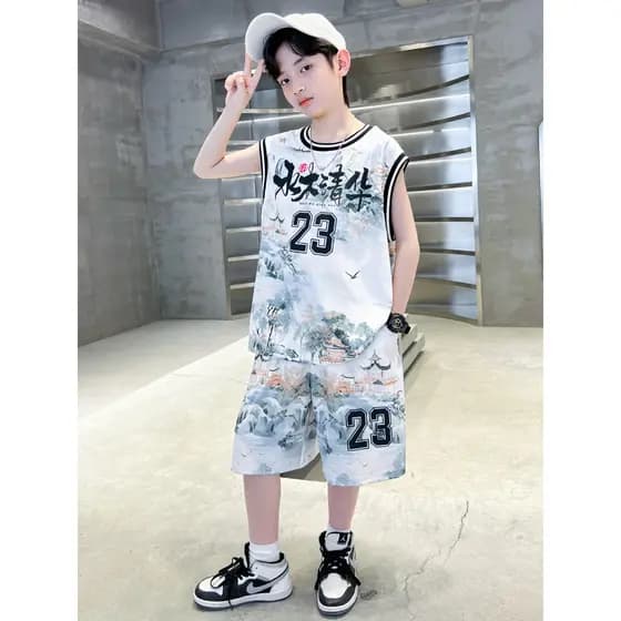Meninos verão colete terno 2026 novo estilo médio grande crianças meninos verão sem mangas camisa esportes uniforme de b