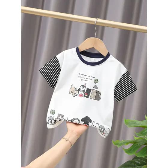 Meninos camiseta de manga curta 2026 novo estilo crianças roupas de verão algodão puro crianças meia manga bebê verão be