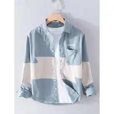 Algodão puro primavera outono camisas masculinas de manga comprida topos costura solta cor correspondência ferramentas j
