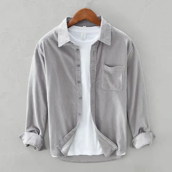 Camisa de veludo Casual de algodão puro masculina de manga comprida outono estilo Hong Kong listrado camisa masculina Re