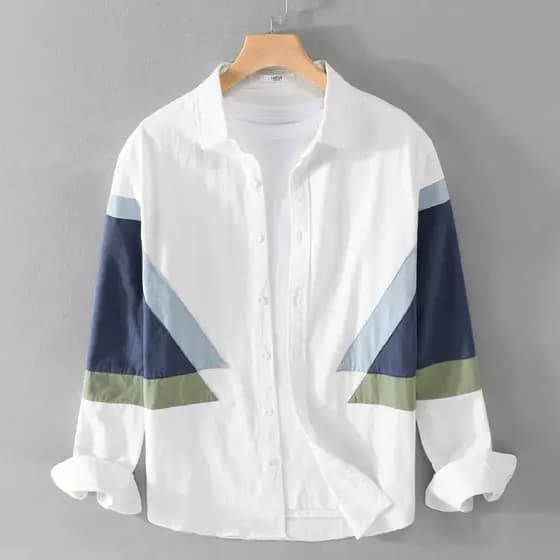 Primavera outono puro algodão Casual costura camisa de manga comprida masculina na moda rufião bonito juventude camisa m