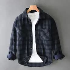 Outono inverno camisa de manga comprida masculina lã quente escovado jaqueta masculina solta Casual engrossado xadrez ca