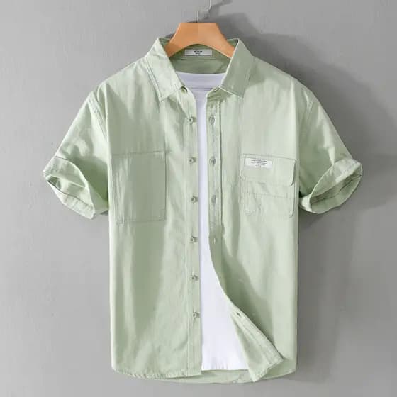 Verão pele-amigável camisa de manga curta bolso masculino puro algodão macio polegada camisa Casual topo respirável cami