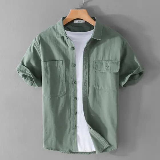 Ami cáqui verão camisa de manga curta masculina ferramentas japonês Casual masculino puro algodão camisa masculina na mo