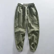 Verão masculino algodão linho calças casuais calças de linho solto japonês Retro fino elástico calças masculinas