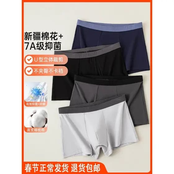 Dingguagua Cueca Boxer masculina de algodão puro respirável antibacteriana Dingguaguagua Cueca Boxer masculina tridimens