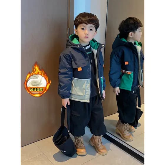 Meninos roupas de inverno velo algodão acolchoado jaqueta 2026 novo estilo moda crianças engrossado algodão acolchoado j