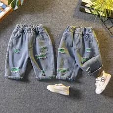 Meninos verão calças médias versão coreana solto estilo fino crianças rasgado Denim Shorts meninos na moda legal rufião