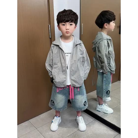Roupas infantis meninos protetor solar roupas infantis à prova de ultravioleta com capuz rufião bonito roupas de verão 2