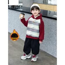 Meninos forro de lã engrossado moletom 2026 novo estilo crianças versão coreana de uma peça velo com capuz longo @-
