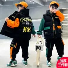 Crianças roupas meninos roupas de inverno ternos 2025 novo estilo médio grande crianças meninos forro de lã espessamento