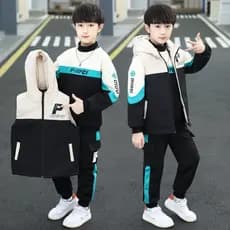 Terno para meninos outono inverno roupas 2025 novo estilo médio grande crianças bonito inverno forro de lã engrossado mo