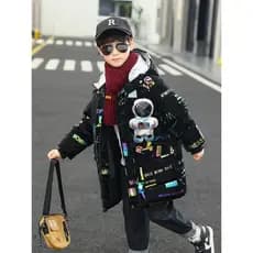 Jaqueta acolchoada infantil meninos 2025 novo estilo na moda inverno jaqueta espessada masculina de comprimento médio ja