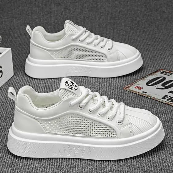 Verão branco respirável tênis masculino 2026 novo estilo All-Match malha plana sapatos brancos esportes casuais sapatos