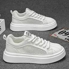 Verão branco respirável tênis masculino 2026 novo estilo All-Match malha plana sapatos brancos esportes casuais sapatos